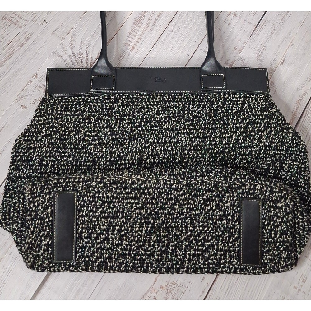 The Sak Elliott Lucca Black White Crochet Leather Trim Shoulder Bag Tote EUC - Picture 13 of 16